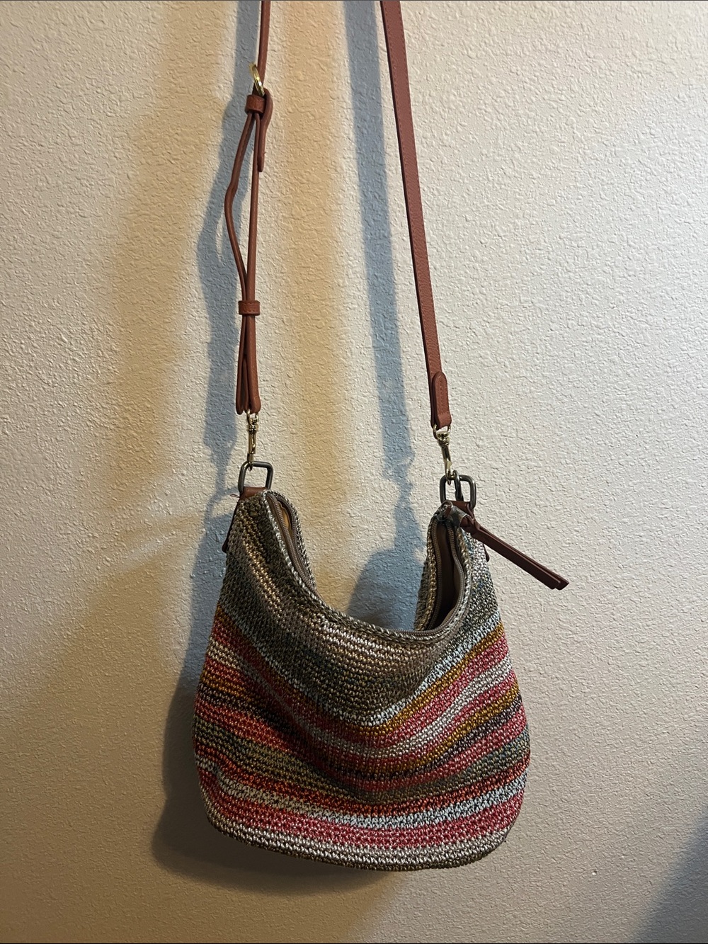 The Sak Multicolor Woven Shoulder Bag with Tan Strap